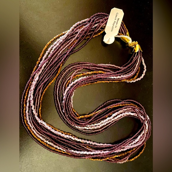 Artisan Jewelry - Czech Glass Purple and Bronze Beaded Necklace, NWT.